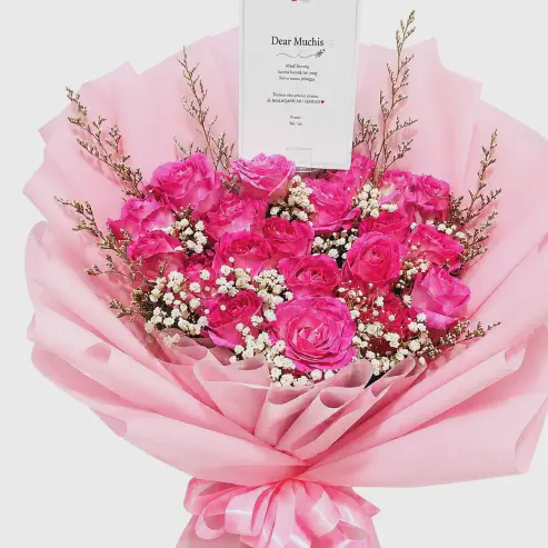 Buket Bunga Mawar Pink Fanta (Fuchsia) Elegan