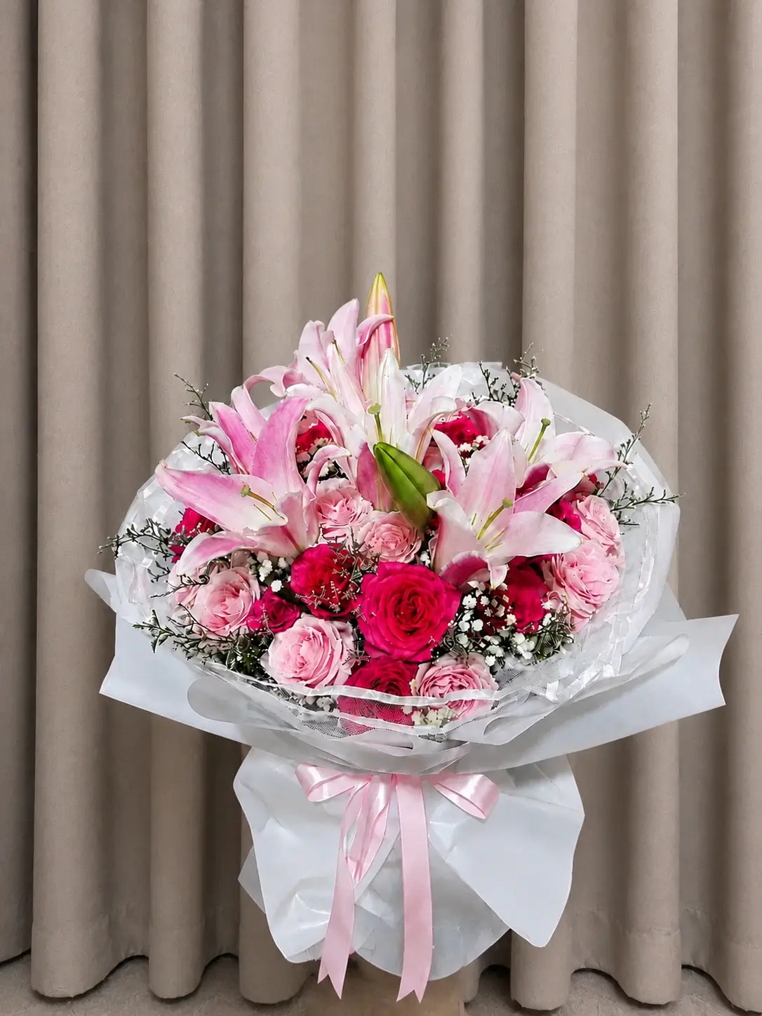 Buket Lily & Mawar Pink Premium Sweet Romance