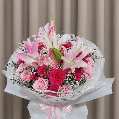 Buket Lily & Mawar Pink Premium Sweet Romance