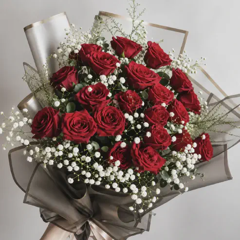 Buket Mawar Merah Klasik Elegan