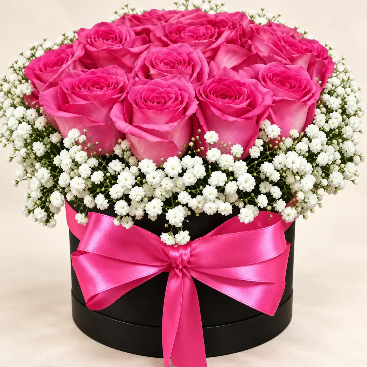 Flower Box Mawar Pink dan Baby’s Breath | Amarin Florist