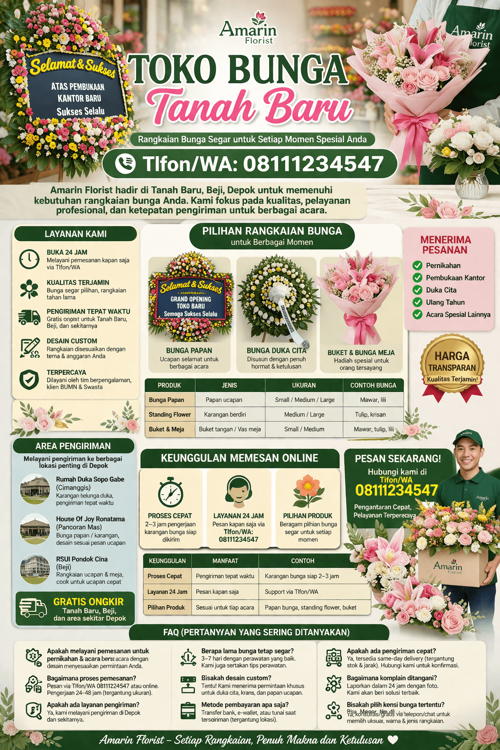 Toko Bunga Tanah Baru - Amarin Florist, Tlfon/Wa: 08111234547